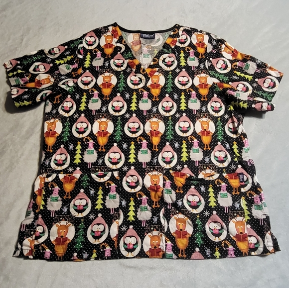 🎅 BUNDLE 3 Christmas Scrub Tops medium Holiday Tafford M - Picture 2 of 7